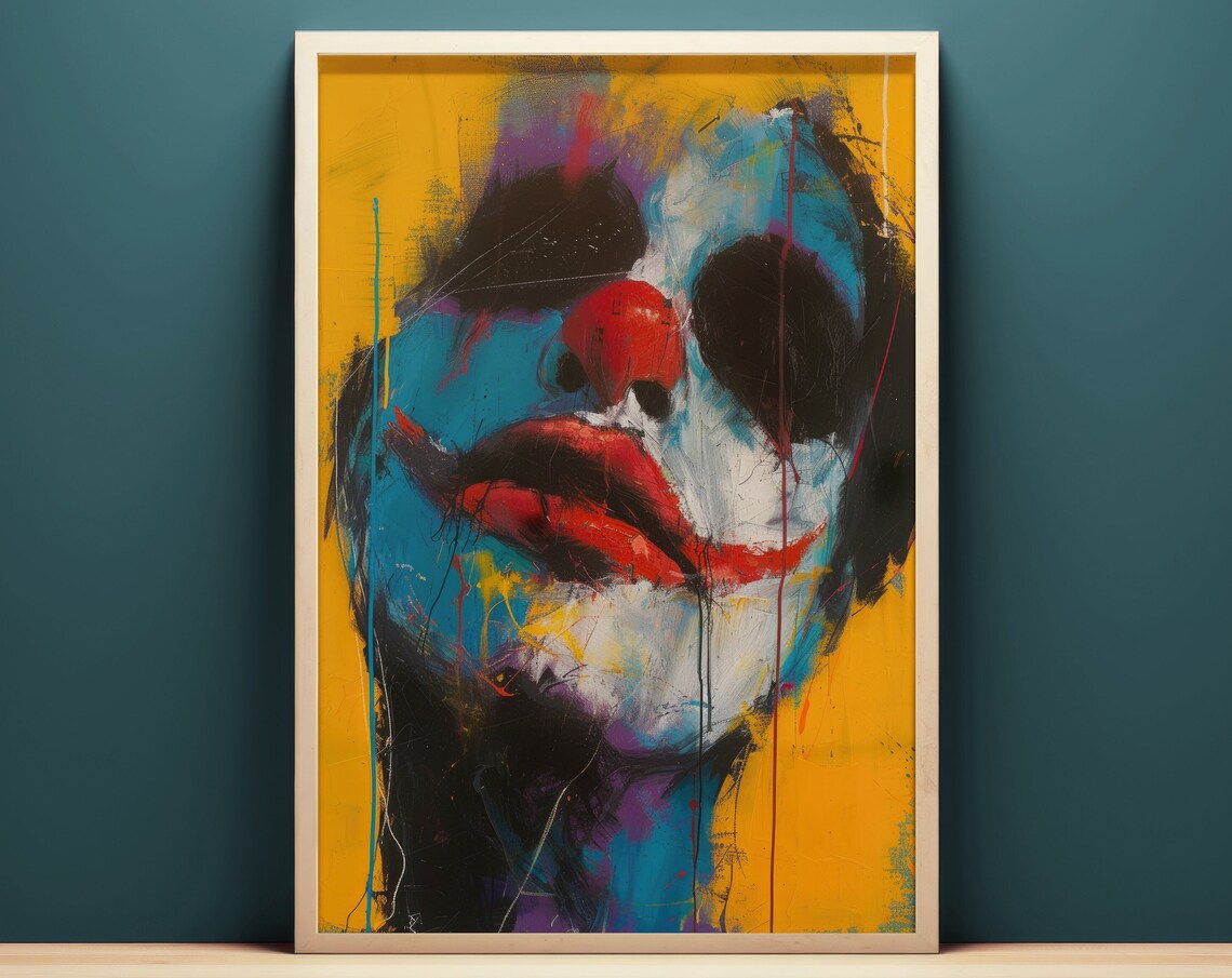 Moody Jester Clown Face Abstract Pop Art Colorful Painting Poster