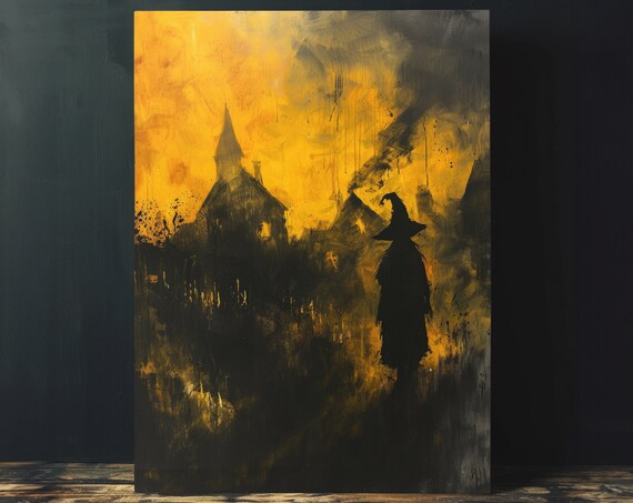 Lonely Witch Vintage Painting Wall Art Instant Wiccan Aesthetic Dark Aesthetic Wall Art Moody Gothic Painting
