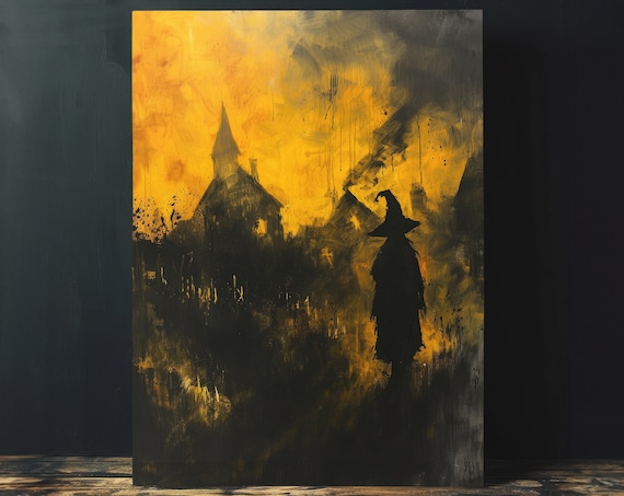 Witch And Chapel Golden Night Vintage Dark Academia Art Poster