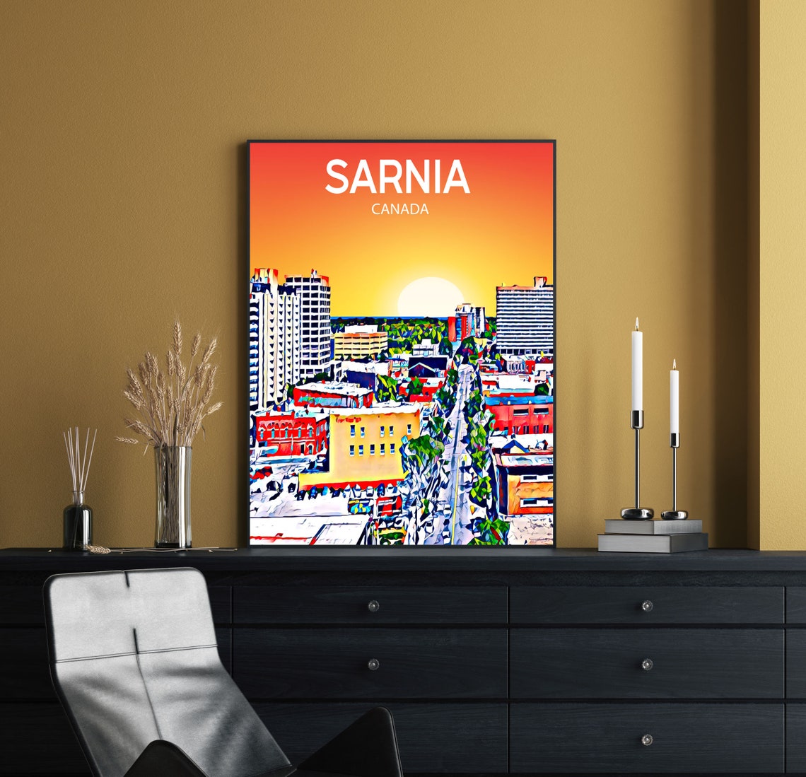 Sarnia Canada Sunset Cityscape Downtown Street Skyline Art Poster - Image 2
