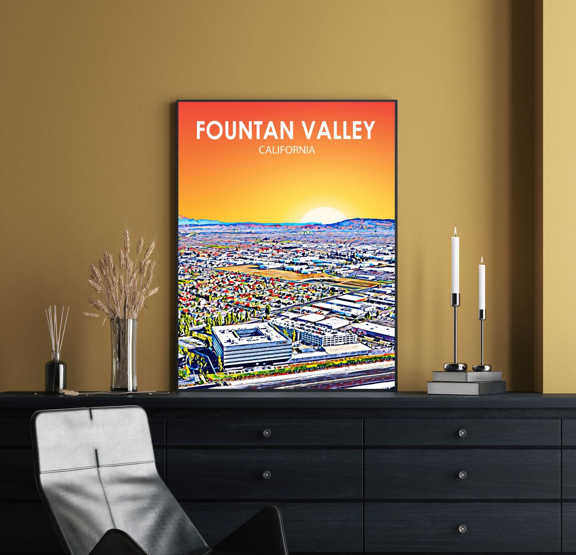 Fountain Valley California Sunset Suburban Aerial Skyline Poster - Image 2