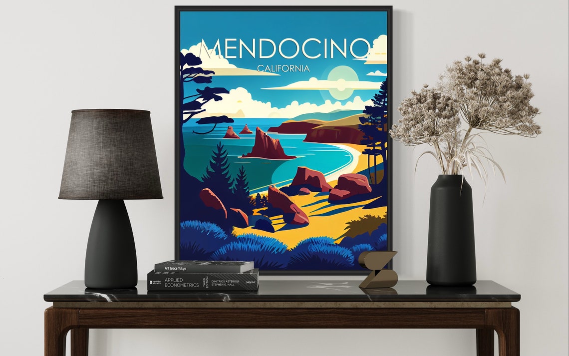 Mendocino California Retro Sea Stacks Beach Pines Coast Poster - Image 4