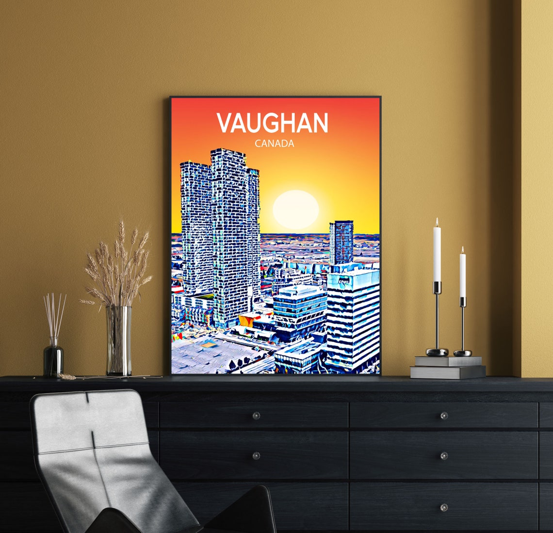 Vaughan Canada Sunset Skyline Modern Towers Colorful Travel Poster - Image 2