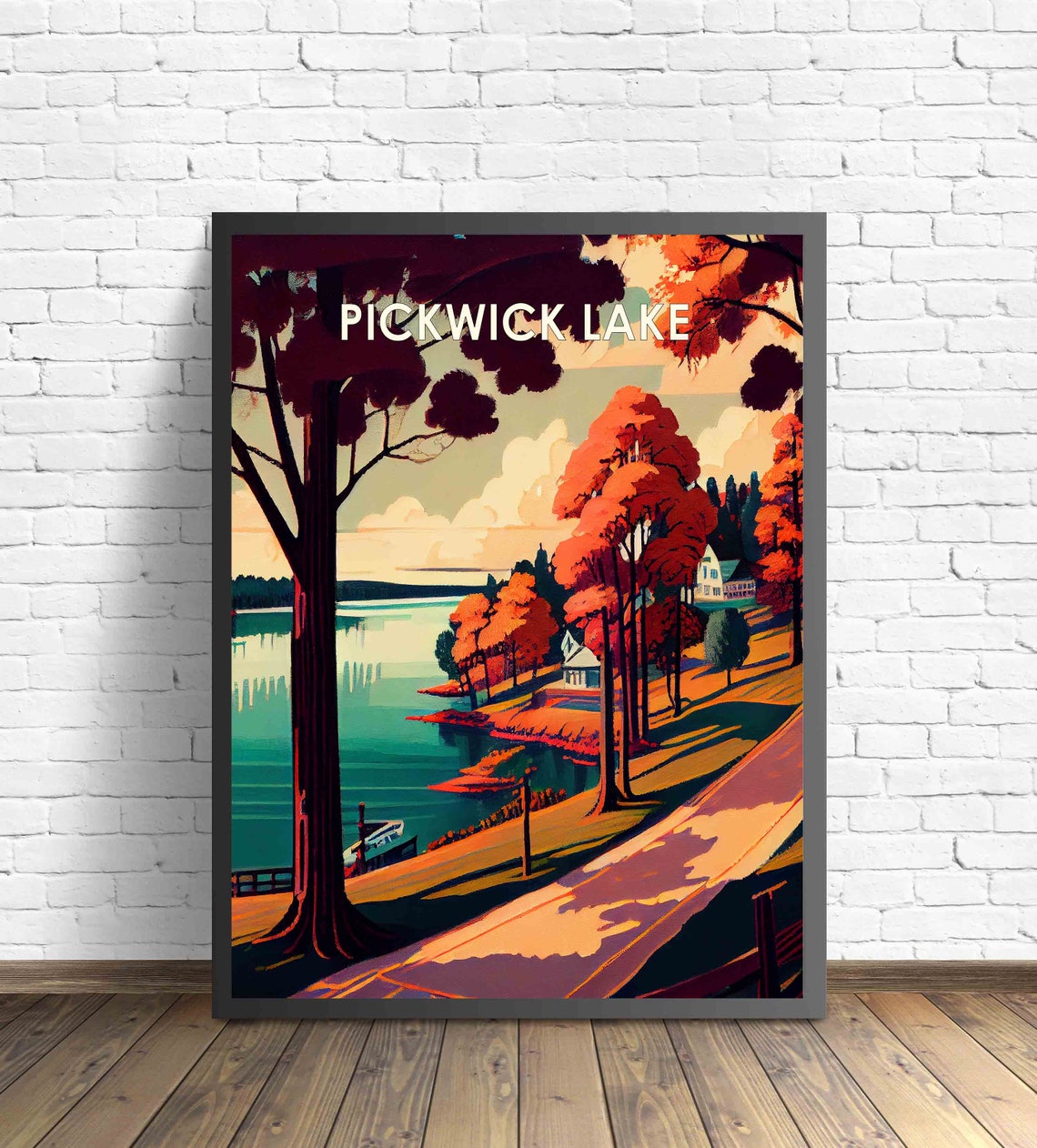 Pickwick Lake Alabama Retro Poster with Autumn Trees Along the Shore