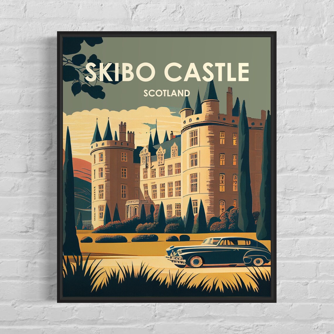 Skibo Castle Scotland Vintage Classic Car Estate Travel Poster