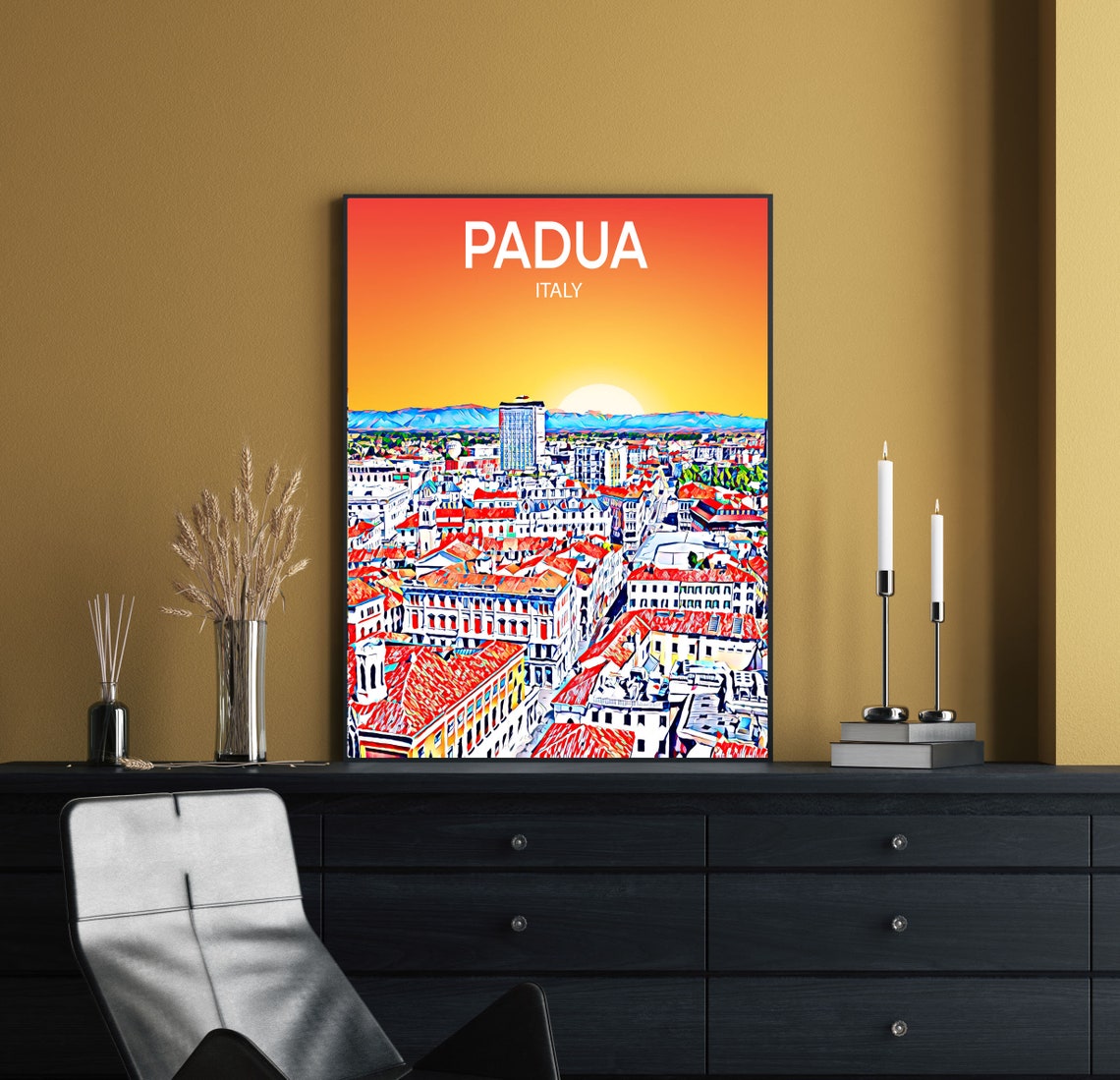 Padua Italy Sunset Red Rooftops Old Town Colorful Cityscape Poster - Image 2