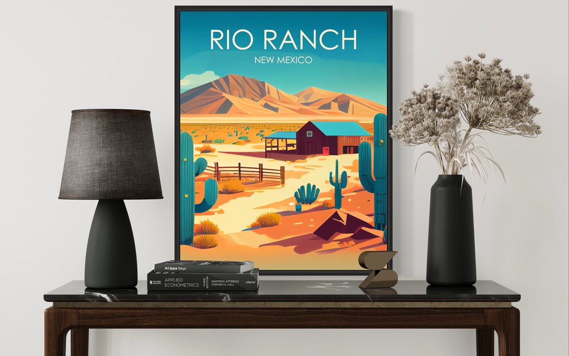 Rio Ranch New Mexico Desert Barn Cactus Ranch Vintage Poster - Image 2