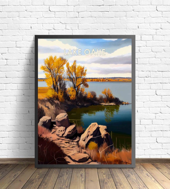 Lake Oahe Retro Art Print Lake Oahe Wall Art Illustration Lake Oahe Vintage 1960s Design Poster Artwork