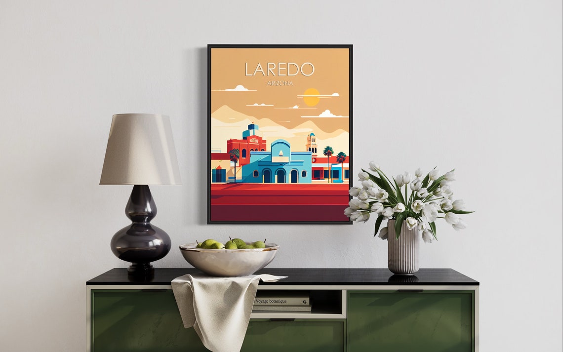 Laredo Arizona Desert Sunset Adobe Old Town Street Travel Poster - Image 3