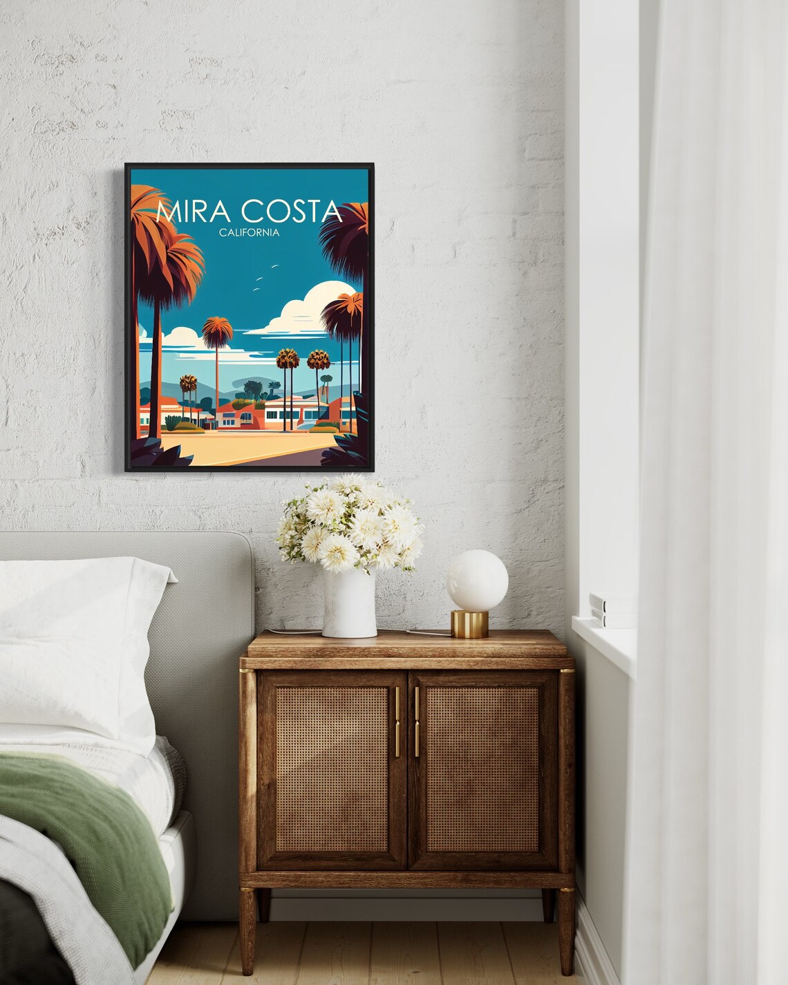 Mira Costa California Tall Palm Tree Lined Street Retro Poster - Image 2