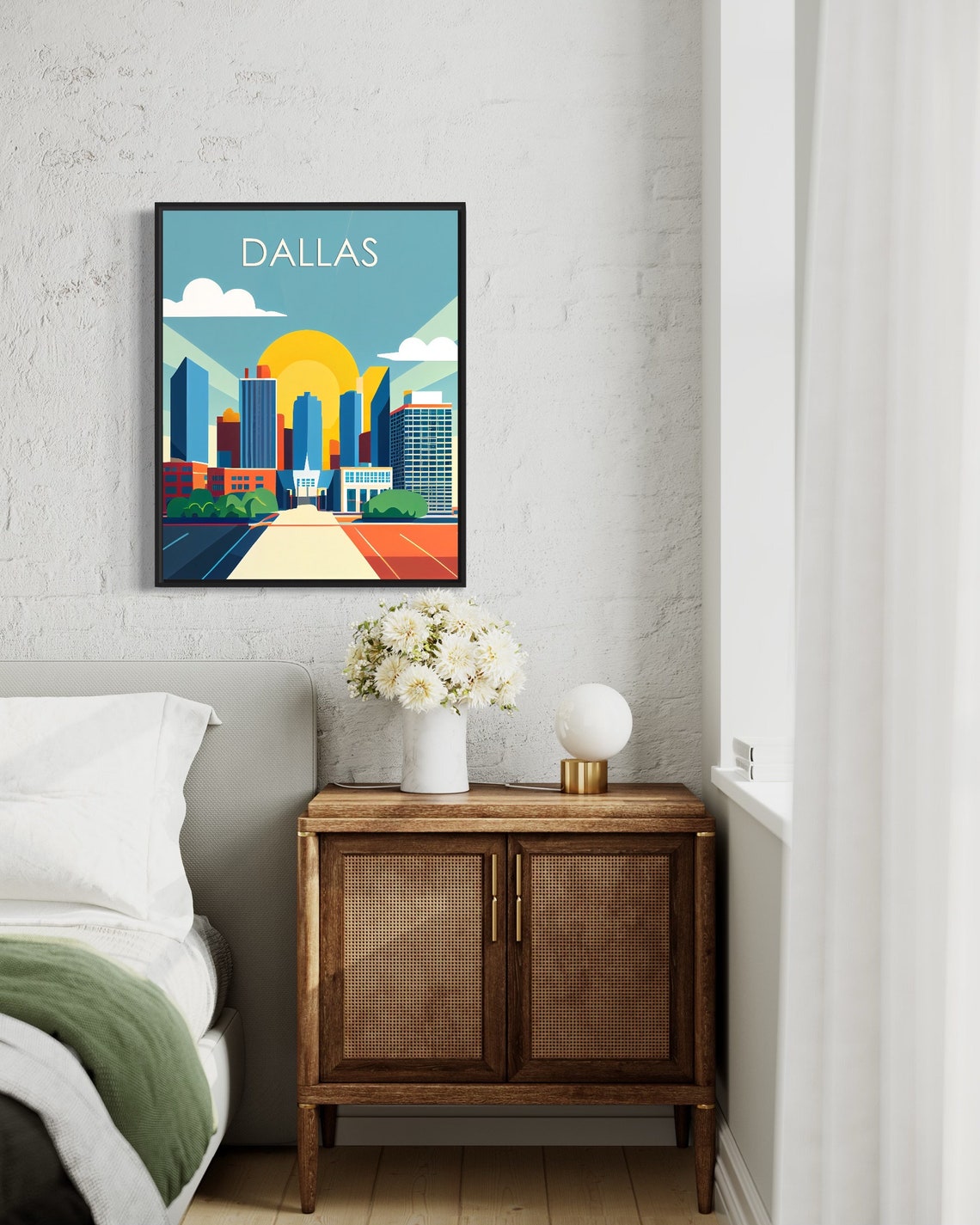 Dallas Texas Downtown Skyline Golden Sunset Retro Art Poster - Image 3