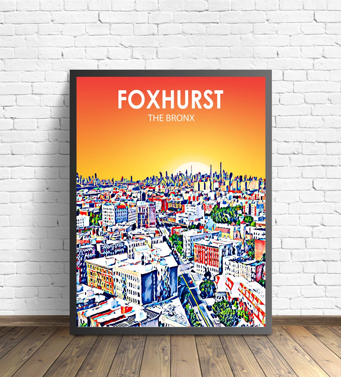 Foxhurst The Bronx Sunset Street Scene Aerial Skyline Poster