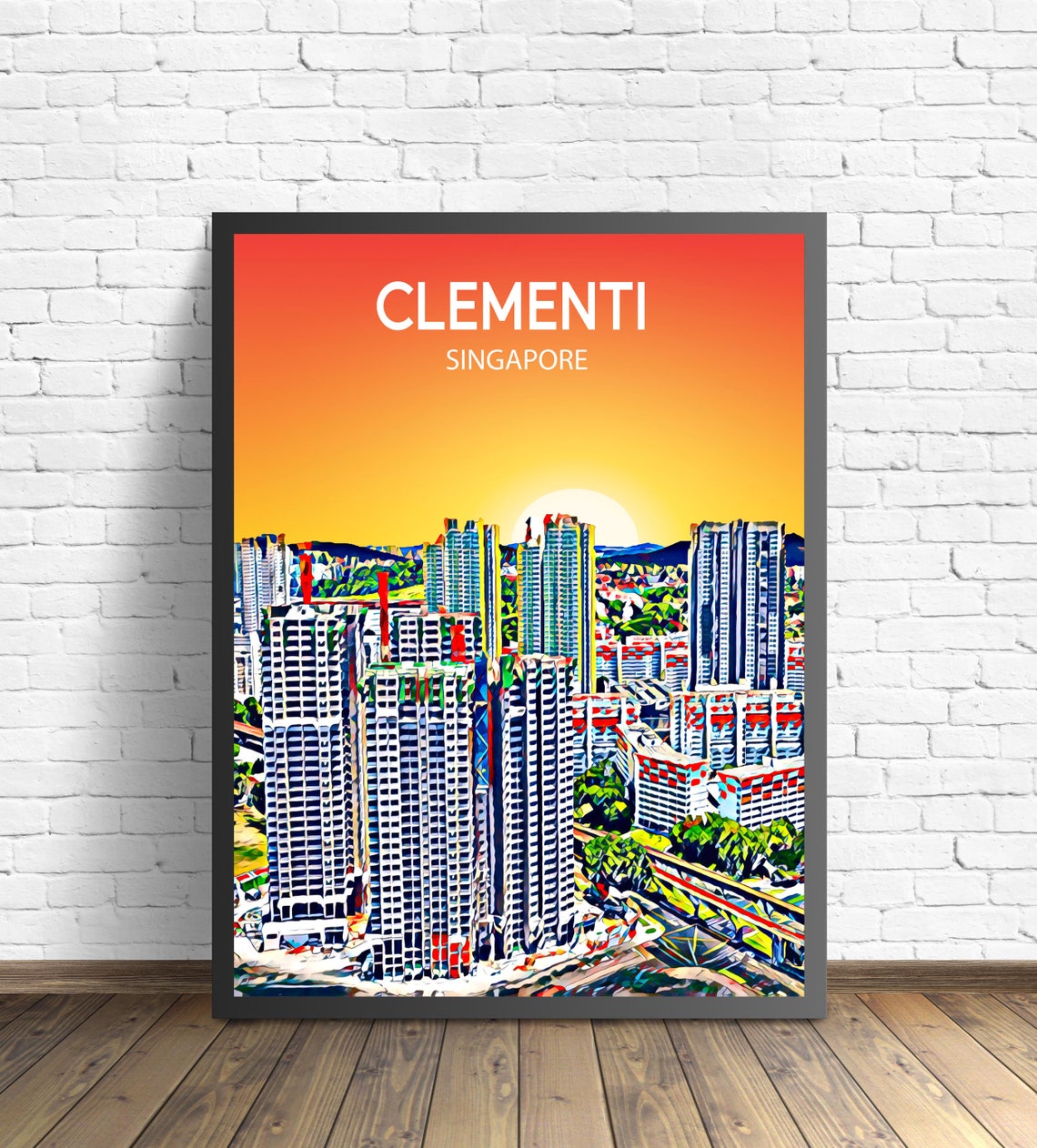 Clementi Singapore Sunset Skyline Cityscape Modern Art Poster