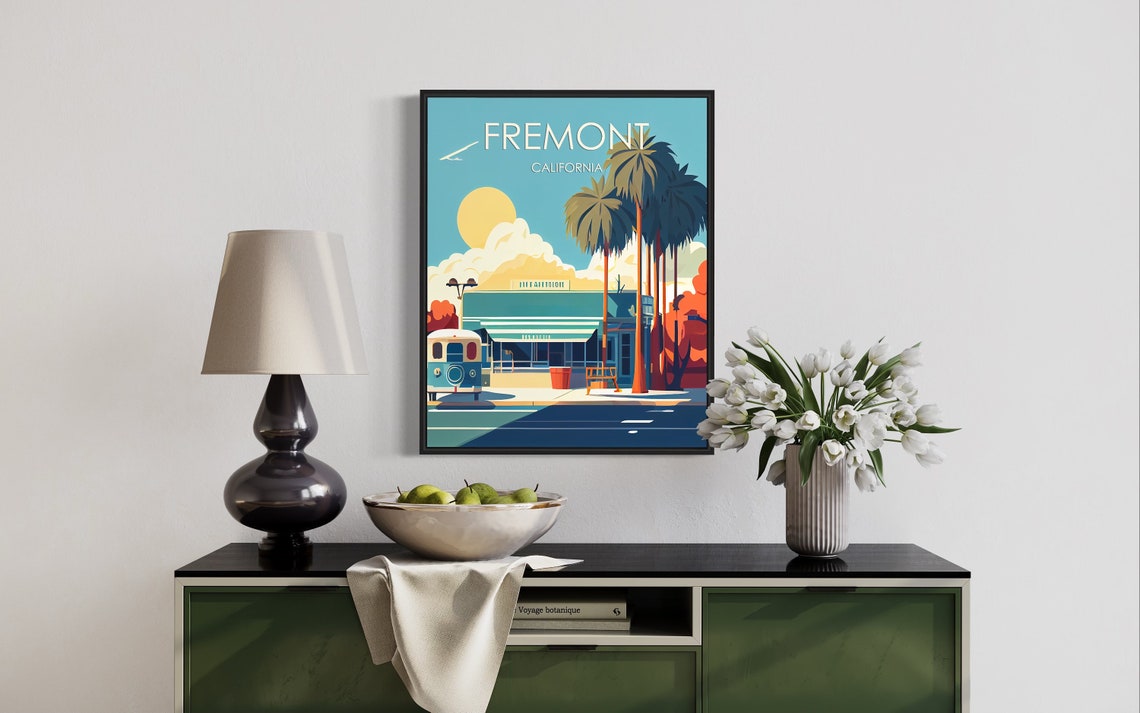 Fremont California Retro Bus Stop Diner Palms Vintage Street Poster - Image 3