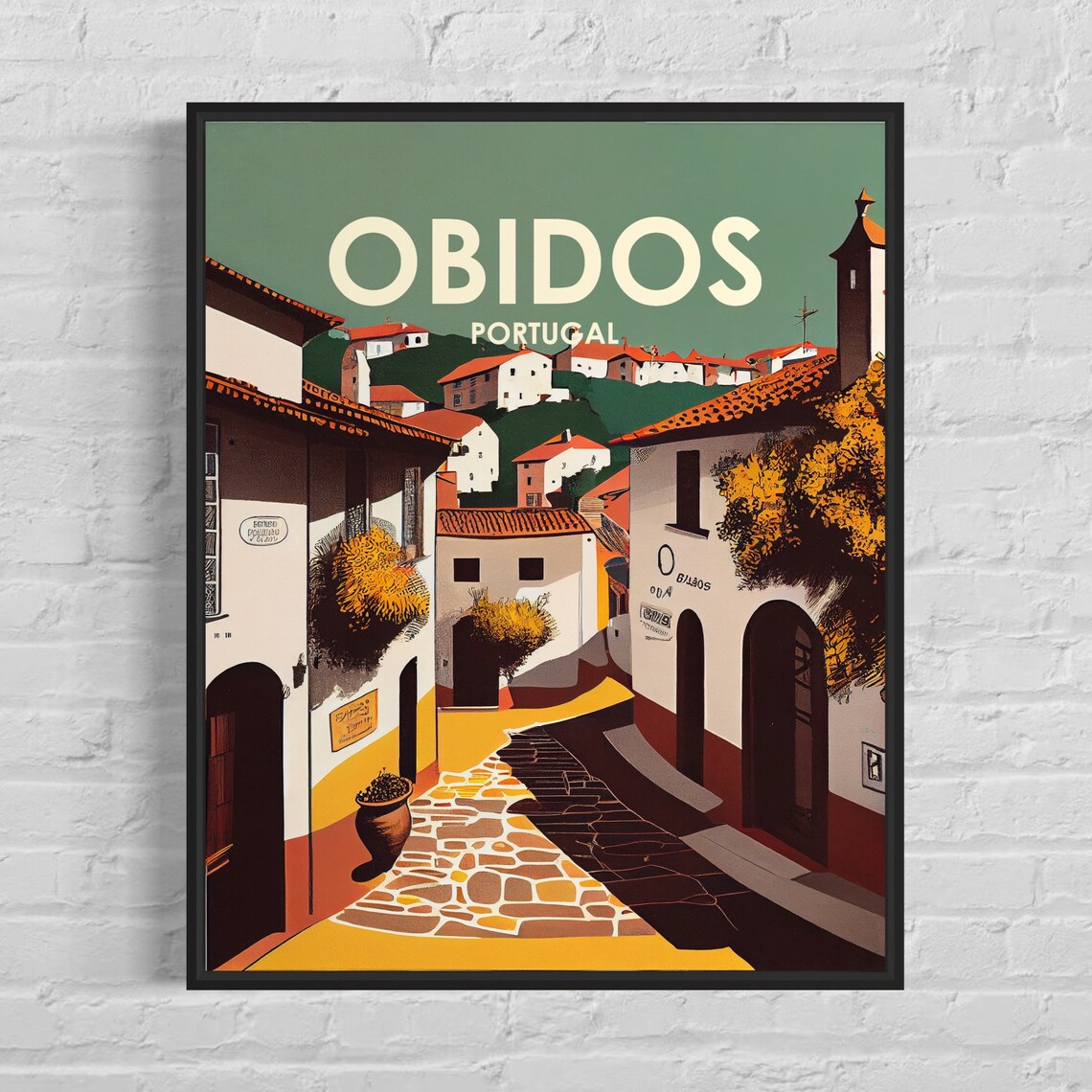 Obidos Portugal Retro Art Print Obidos Portugal Wall Art Illustration Obidos Portugal Vintage Minimal Design Poster