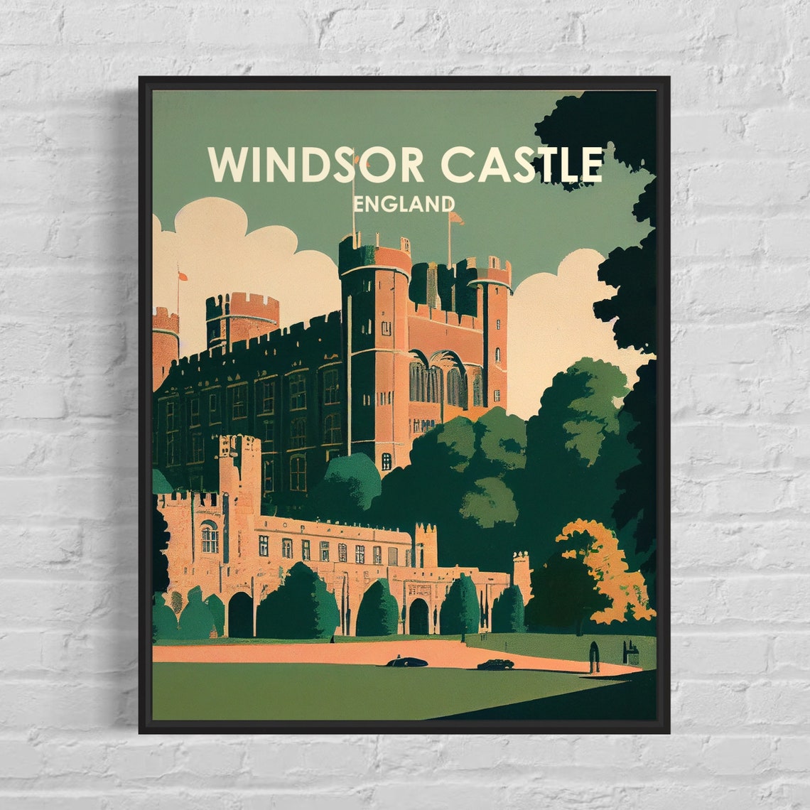 Windsor Castle England Royal Fortress Manicured Gardens View Poster
