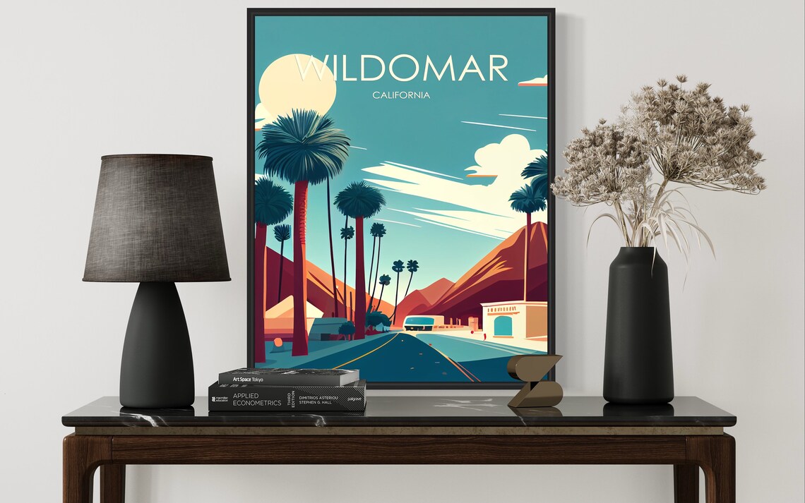 Wildomar California Palm Trees Desert Road Retro Travel Poster - Image 3