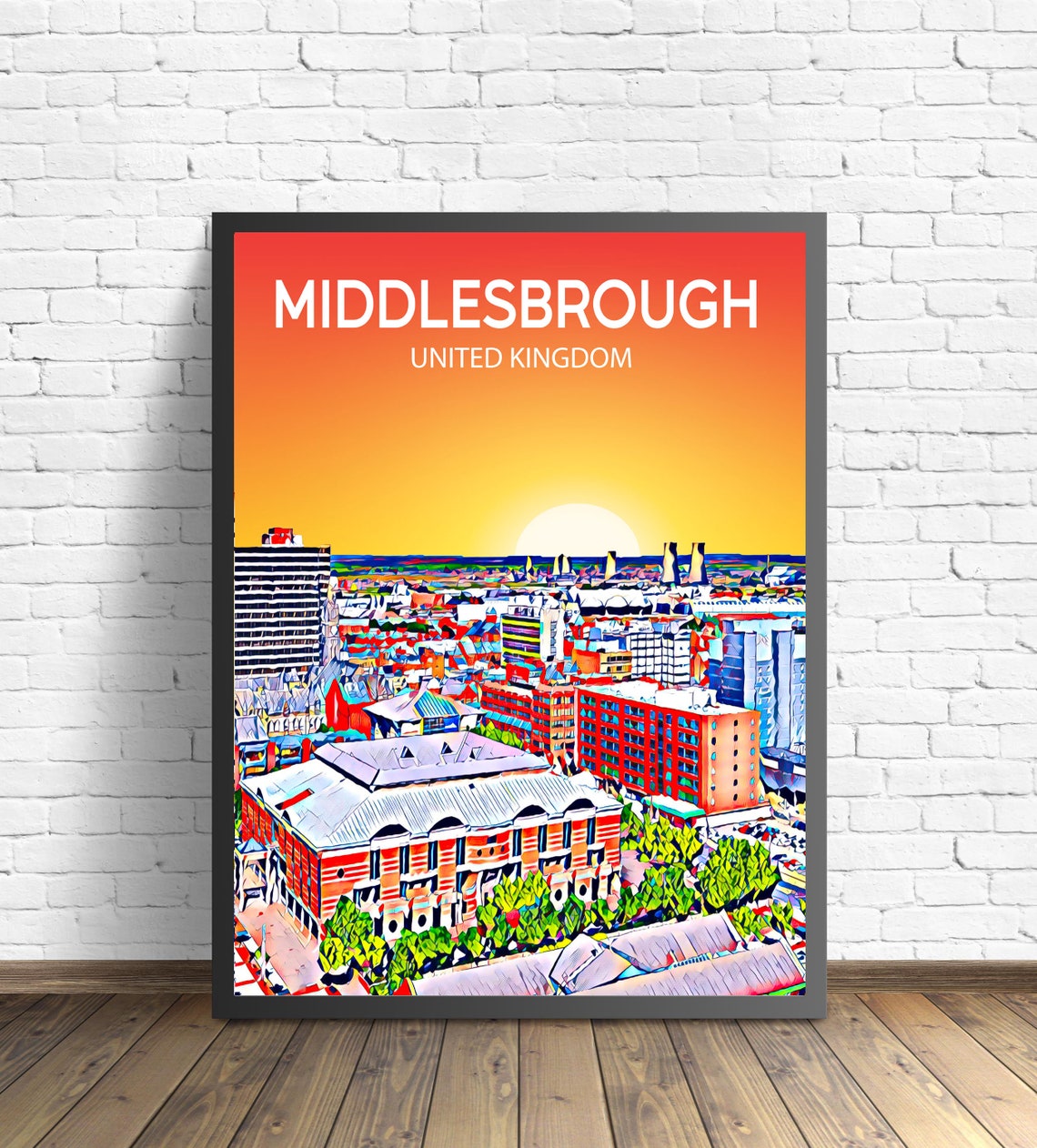 Middlesbrough England Town Center Sunset Skyline Panorama Poster