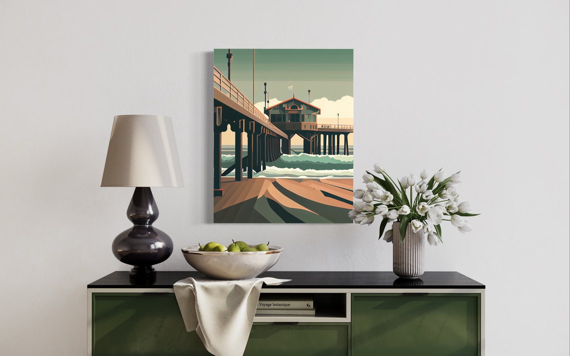 Huntington Beach Pier at Sunset Retro California Surf Art Poster - Image 2