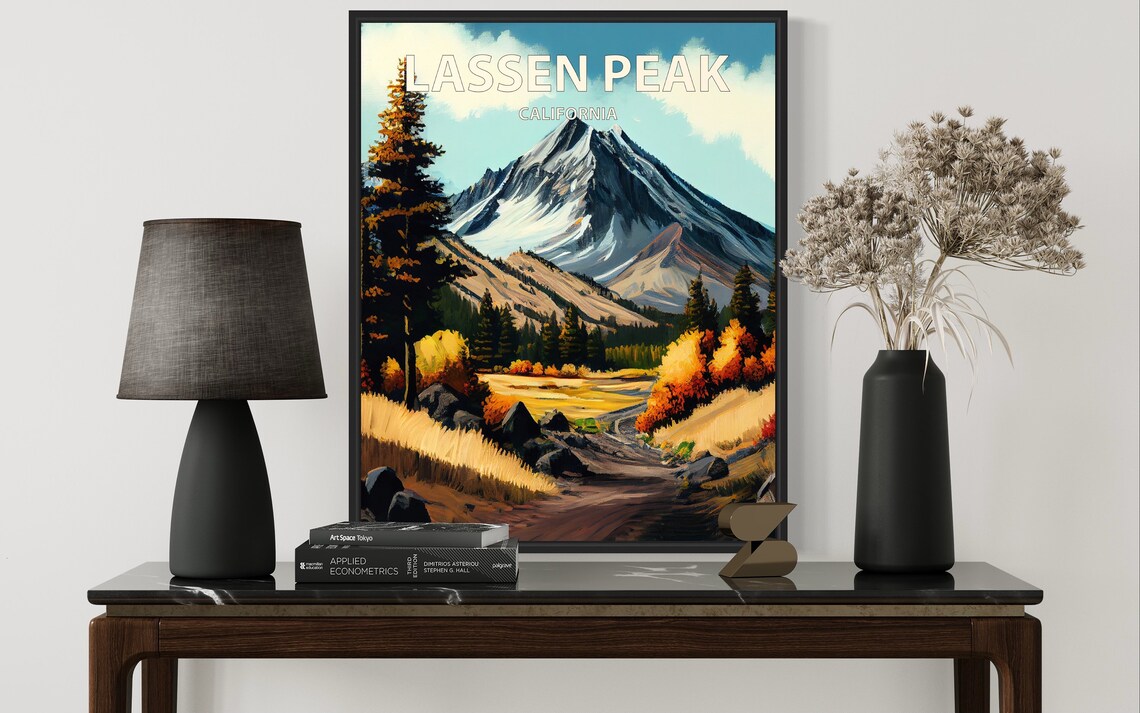 Lassen Peak California Snowy Volcano Autumn Meadow Travel Poster - Image 3