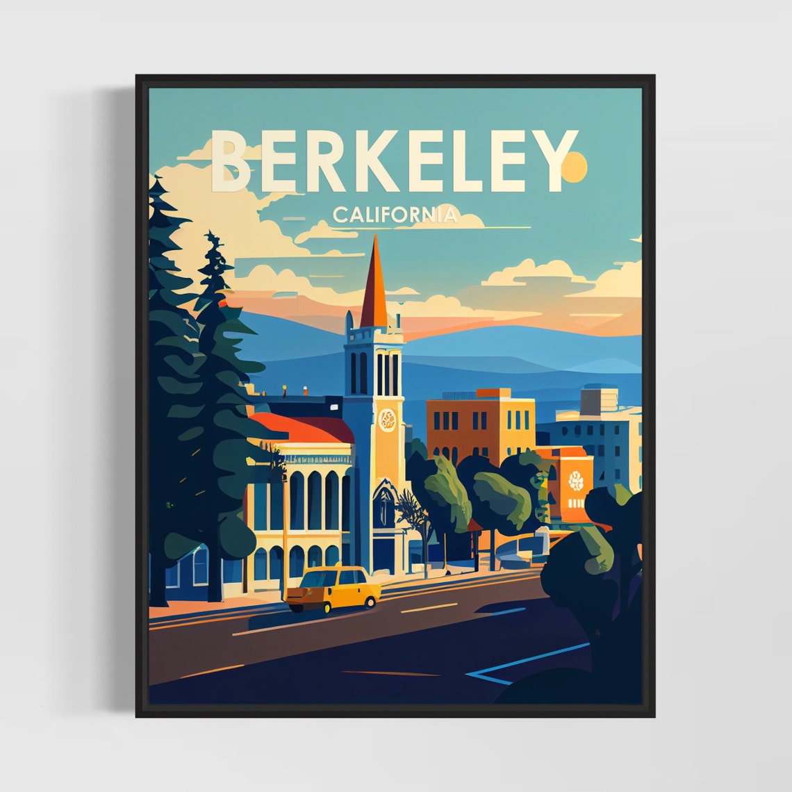 Berkeley California Downtown Campanile Tower Street Travel Poster