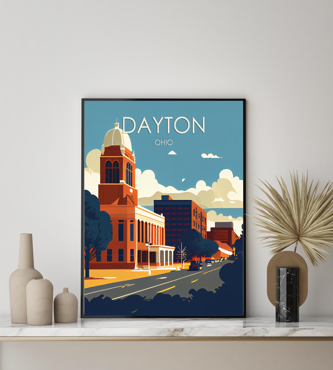 Dayton Ohio Historic Clock Tower Landmark Downtown Street Poster