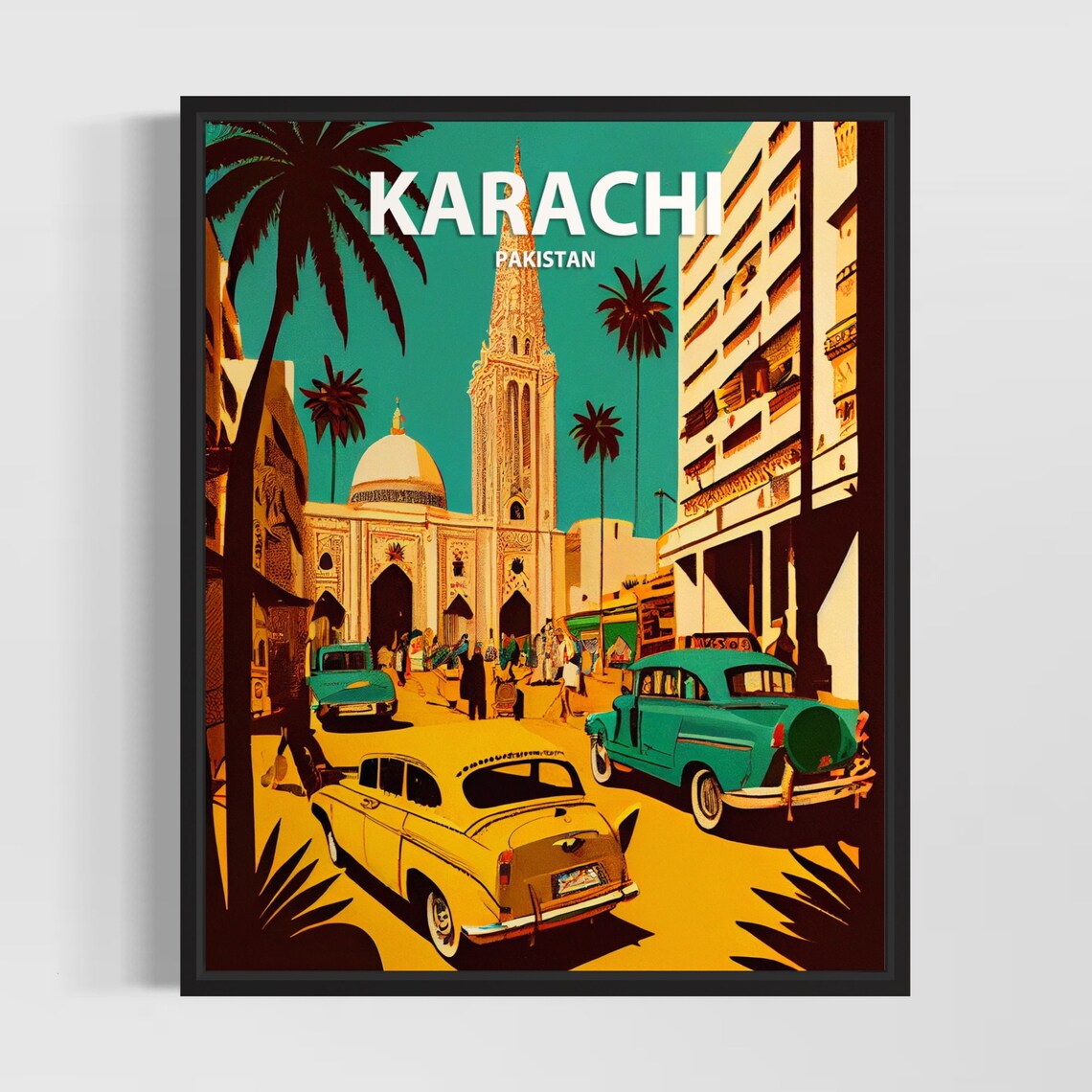 Karachi Pakistan Vintage Busy Street Scene Historic City Poster