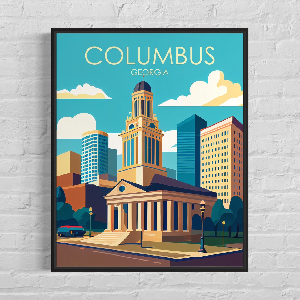 Columbus Georgia Historic Courthouse Skyline Vintage Travel Poster