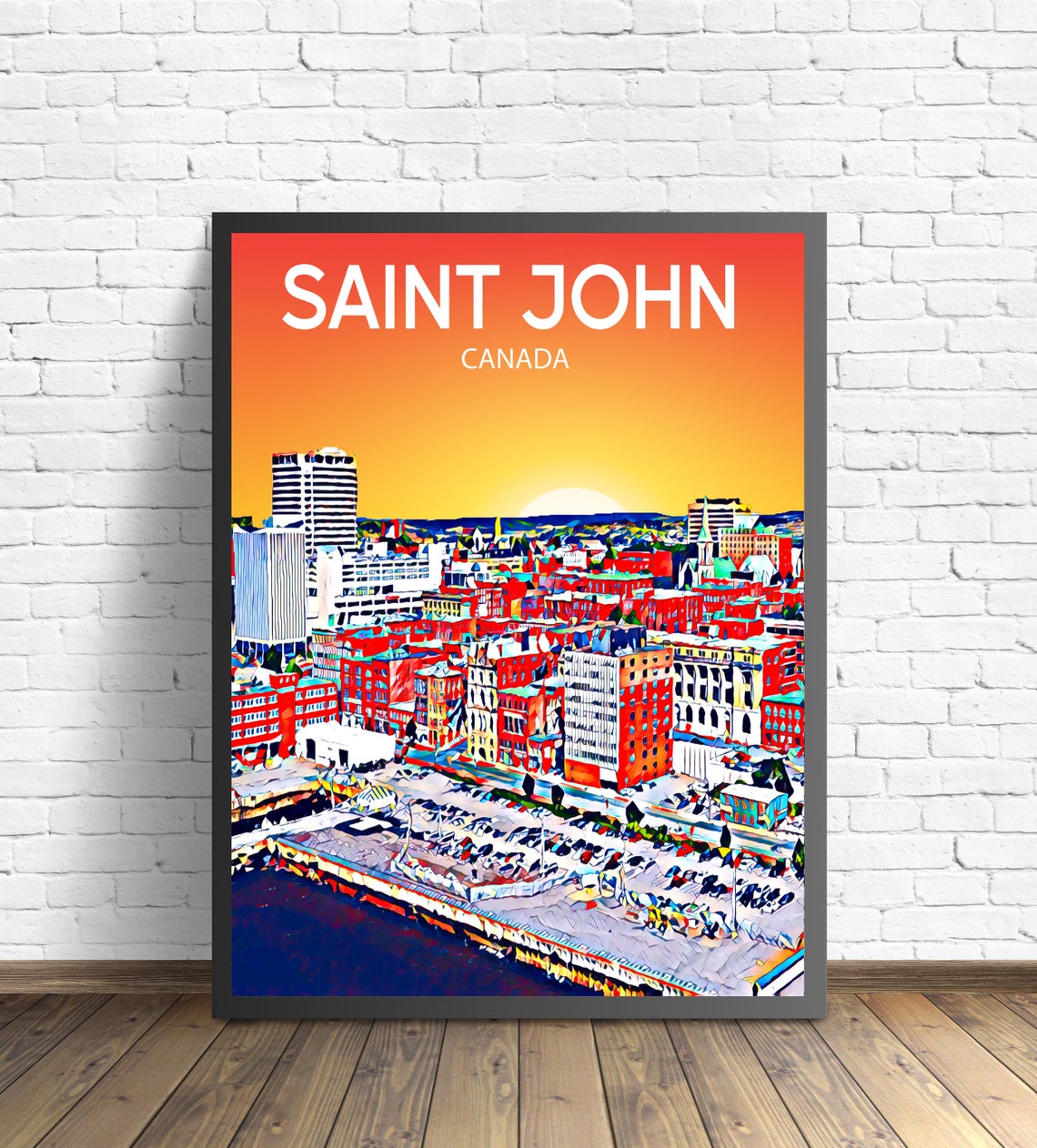 Saint John Canada Sunset Waterfront Harbor Skyline City Art Poster