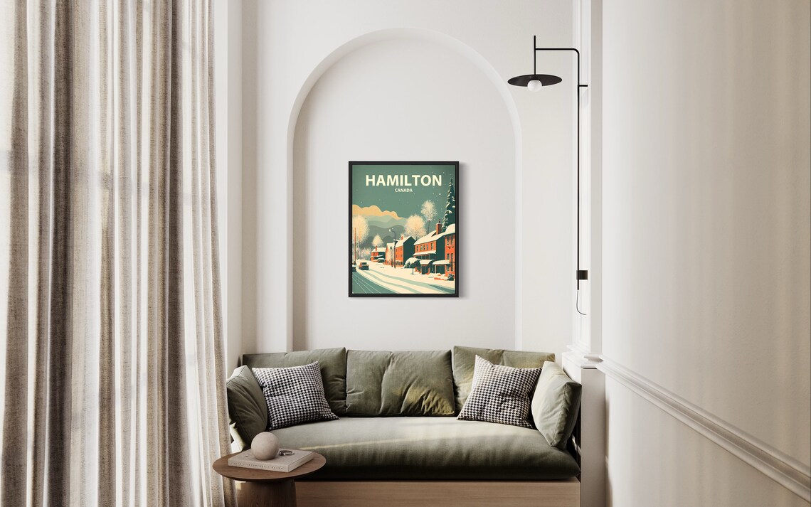 Hamilton Ontario Snowy Town Street Retro Winter Scene Travel Poster - Image 3