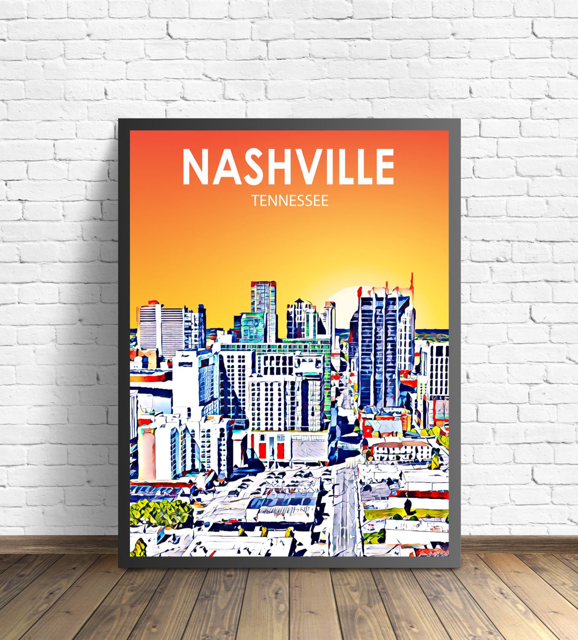 Nashville Tn Art Poster Tennessee Sunset Landscape Poster Print Nashville City Wall Art Colorful Skyline Sketch Photo