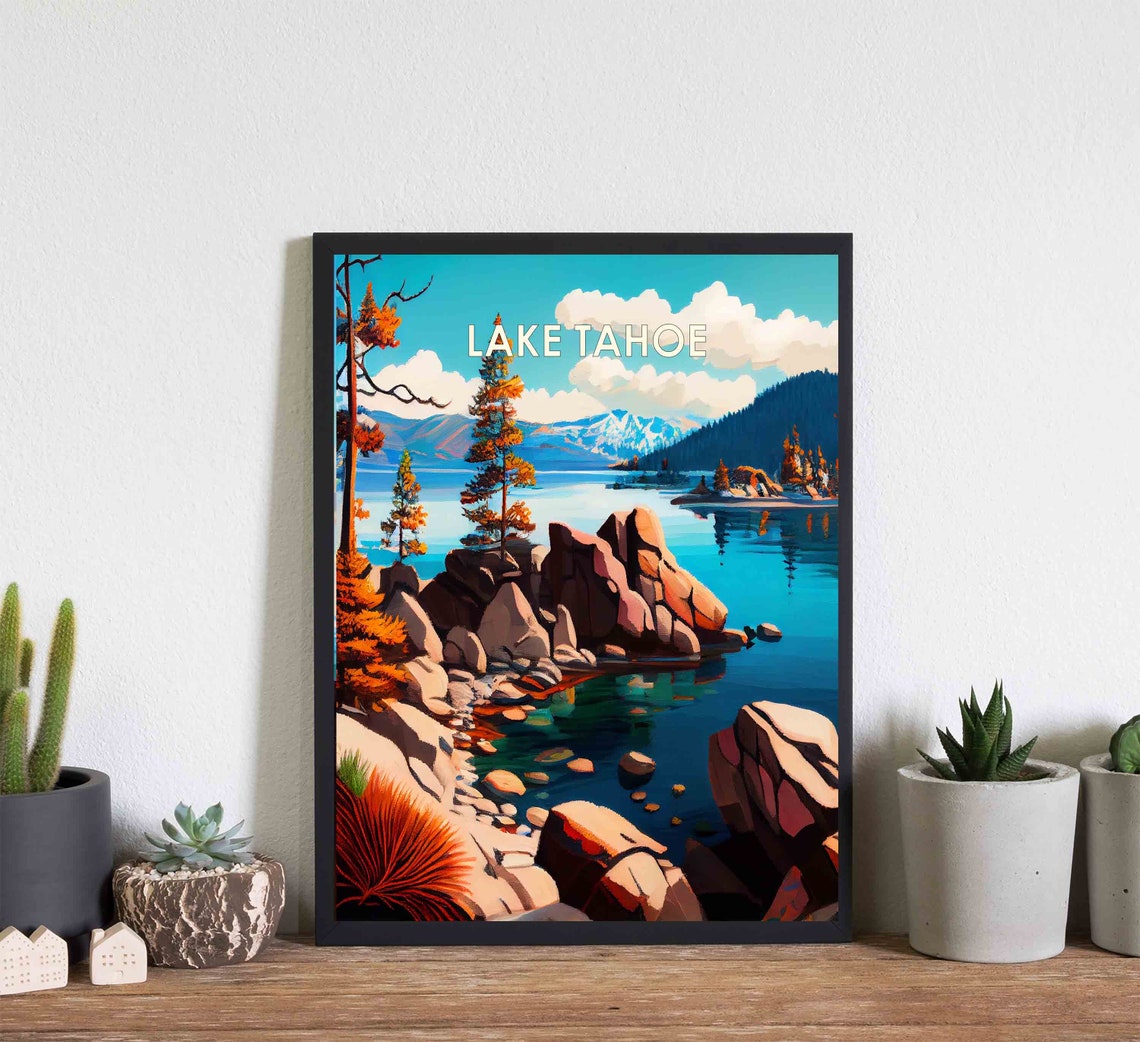 Lake Tahoe Rocky Shoreline Pines Mountain Lake Scenic Poster - Image 2