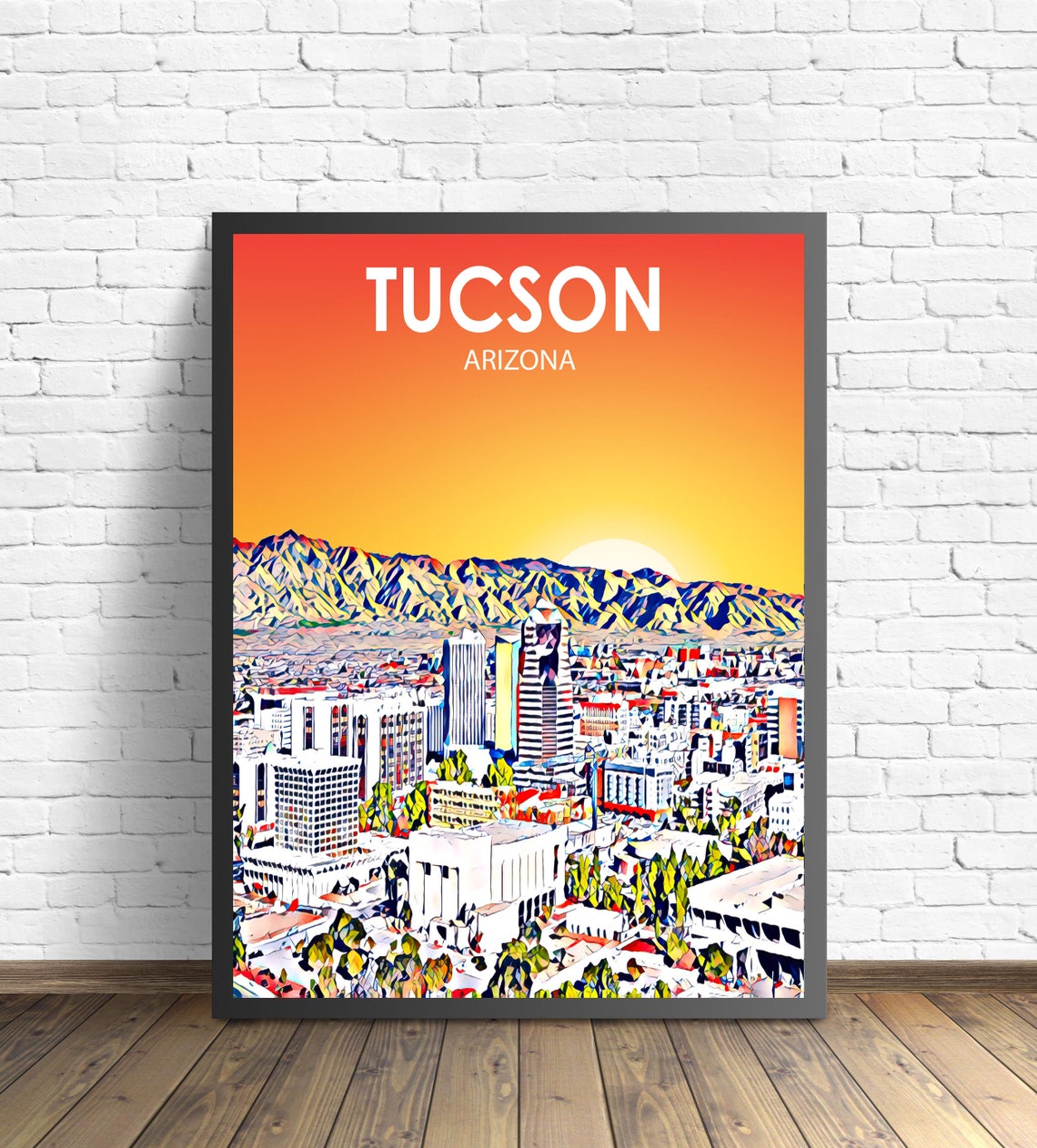 Tucson Arizona Sunset Downtown Skyline Desert Mountain View Poster