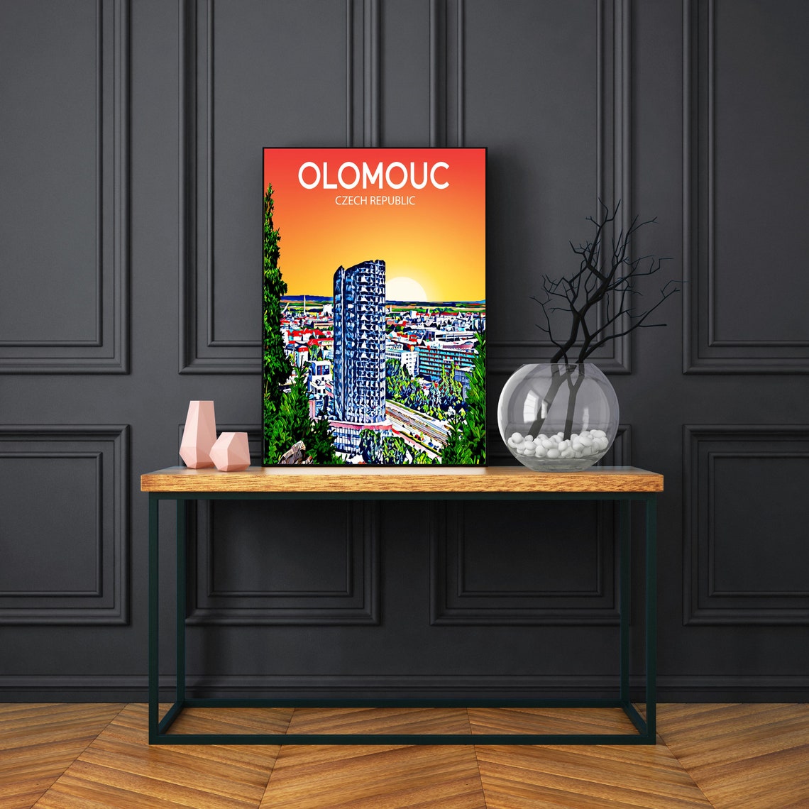 Olomouc Czech Republic Landmark Tower Sunset Skyline City Art Poster - Image 3