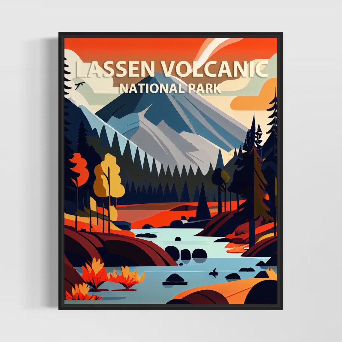 Lassen Volcanic National Park Snowcapped Peak Retro Nature Poster