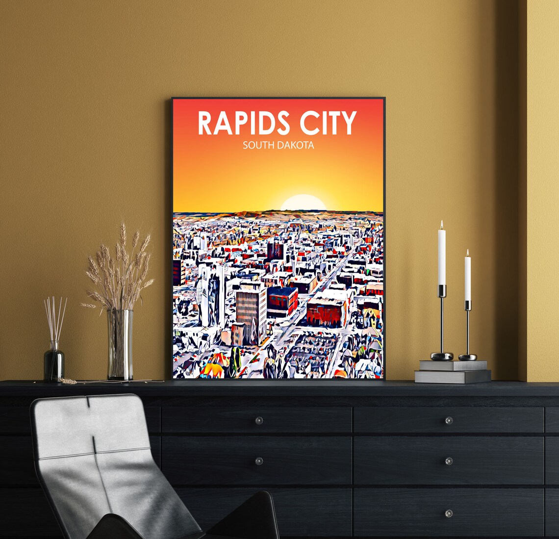 Rapids City South Dakota Colorful Sunset Skyline City Travel Poster - Image 2