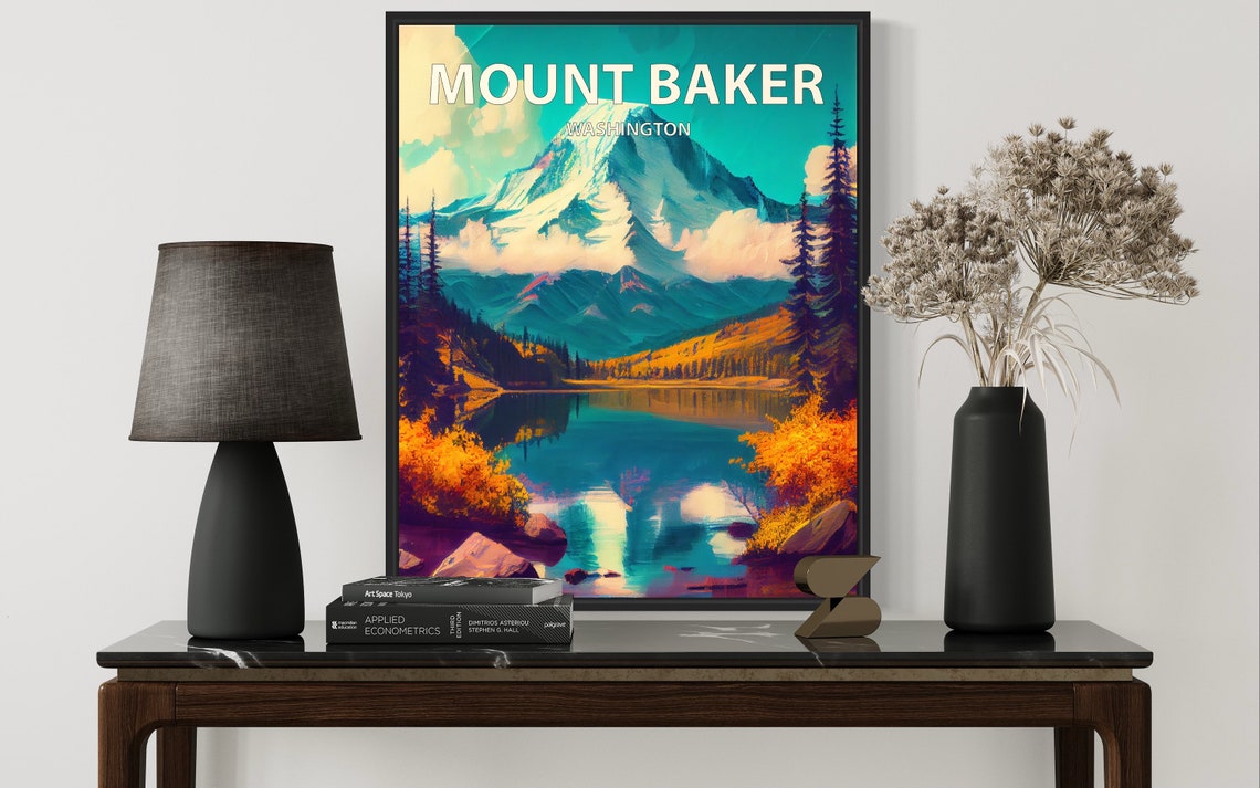 Mount Baker Washington Alpine Lake Autumn Reflection Travel Poster - Image 2