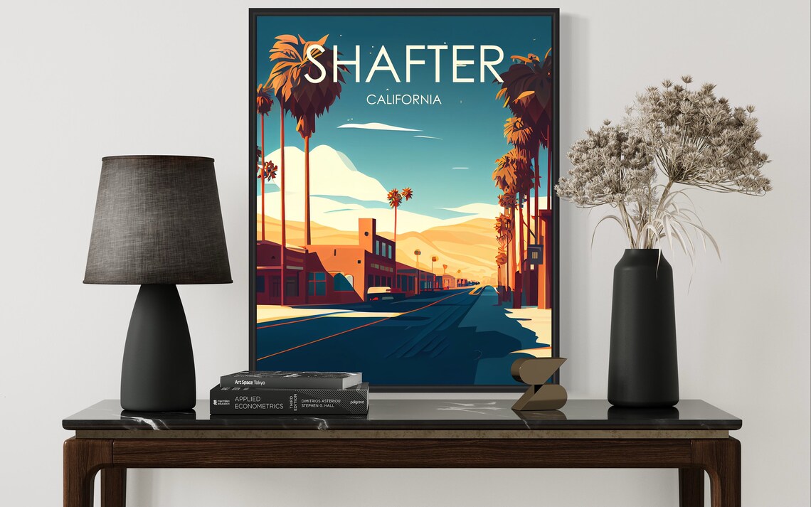 Shafter California Palm Lined Street Golden Sunset Poster Artwork - Image 3