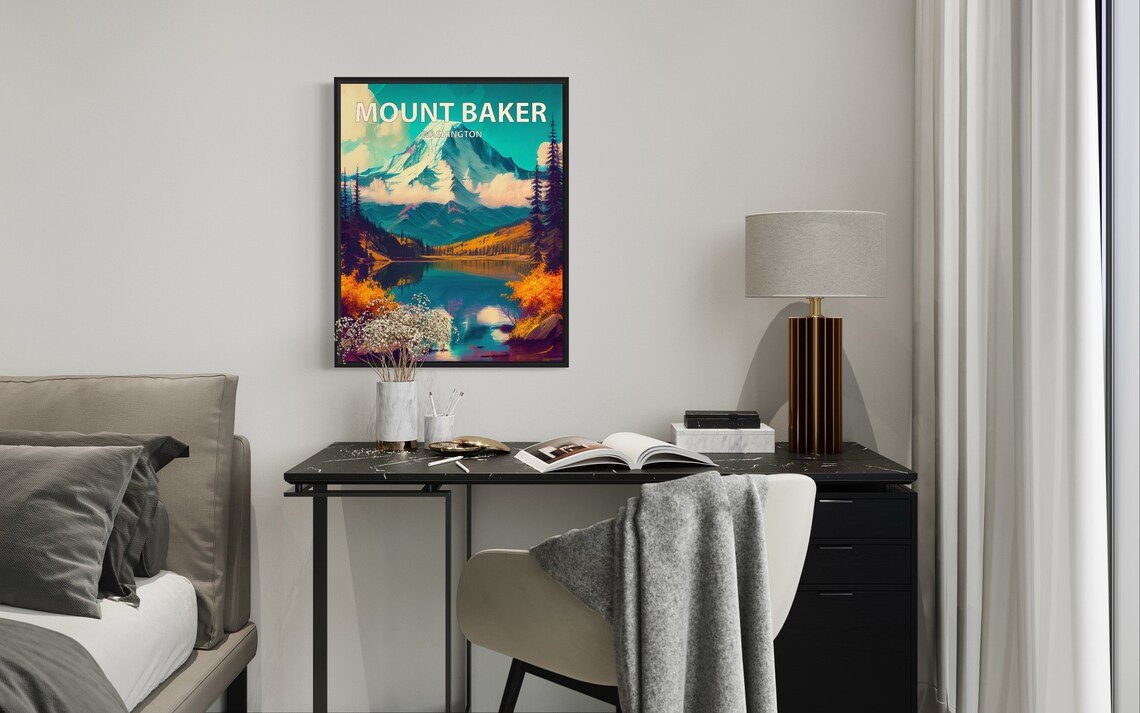 Mount Baker Washington Alpine Lake Autumn Reflection Travel Poster - Image 3