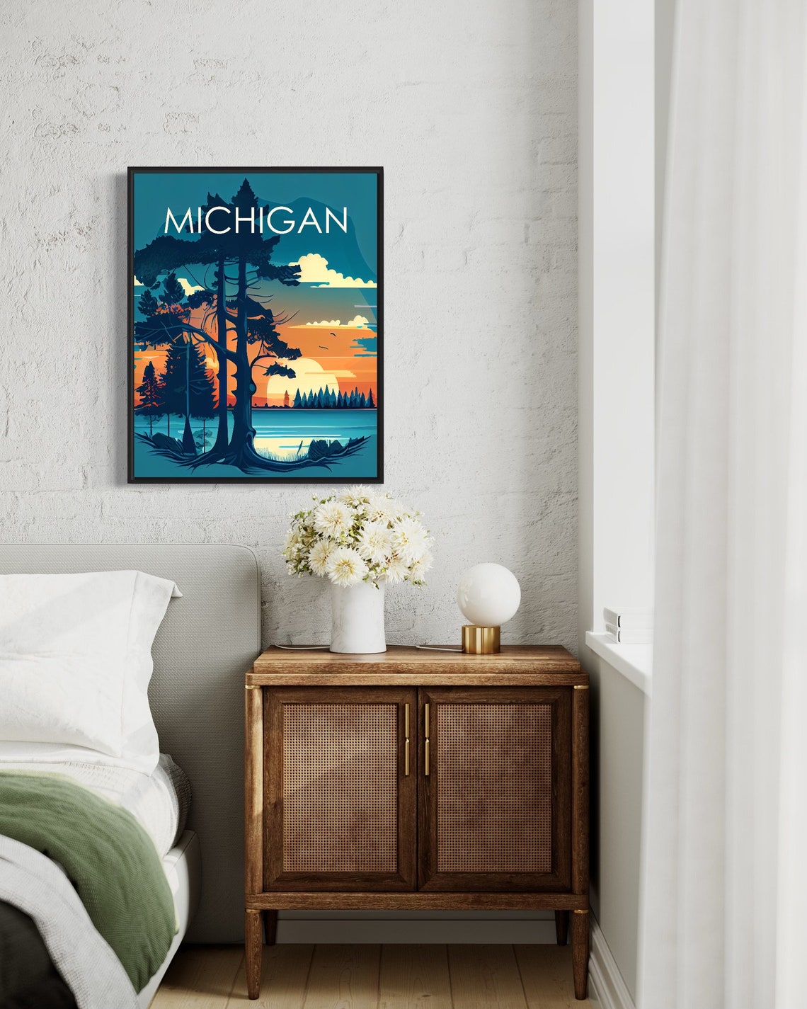 Michigan Sunset Poster with a Towering Pine Silhouette by the Lake - Image 2