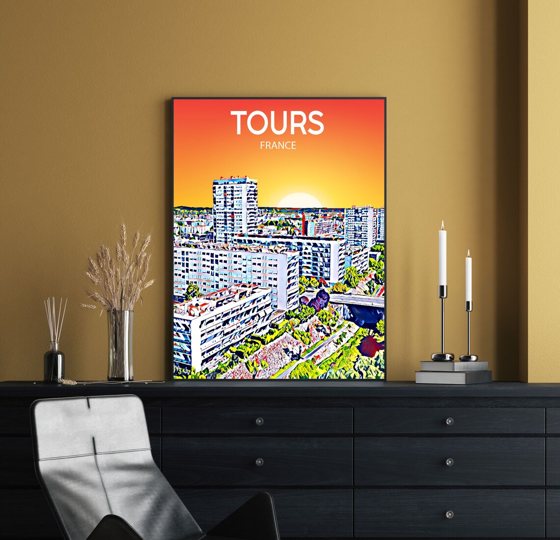 Tours France Sunset Skyline Modern City View Vintage Travel Poster - Image 2