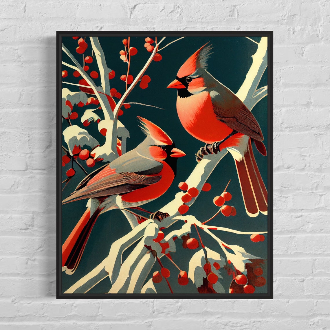 Northen Cardinals Retro Art Print Northen Cardinals Illustration Northen Cardinals Vintage Minimal Design Poster