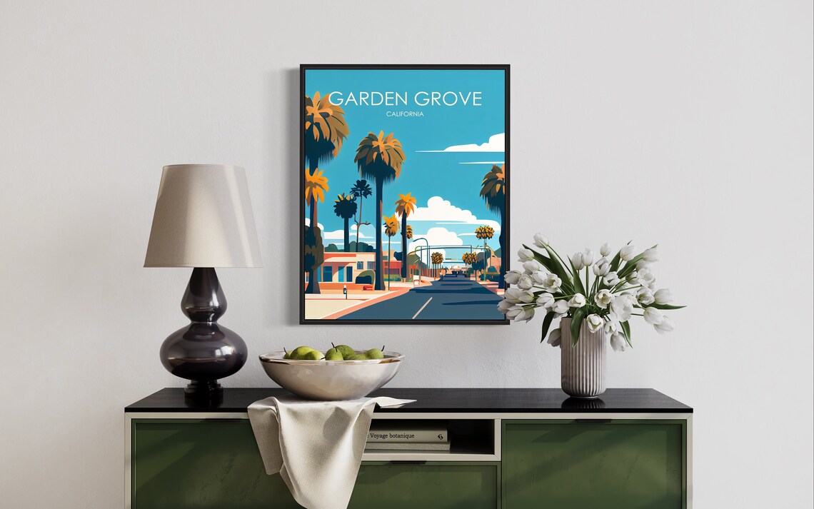 Garden Grove California Palm Lined Boulevard Retro Travel Poster - Image 2