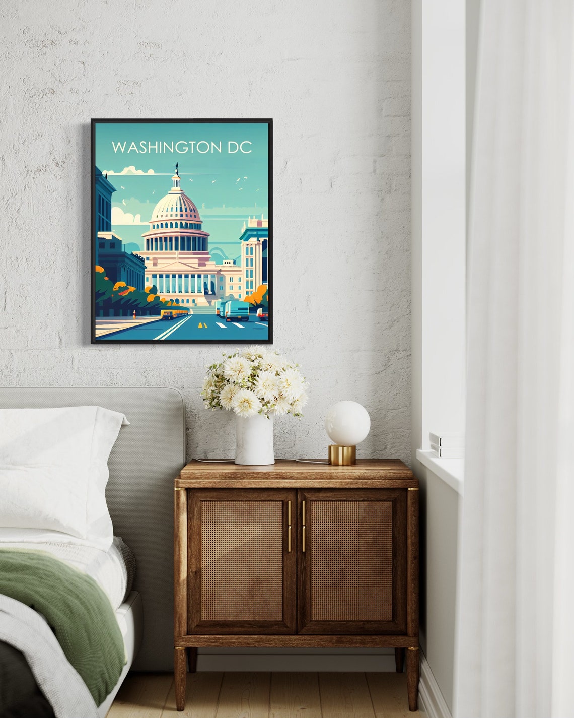 Washington DC US Capitol Dome Retro Cityscape Travel Art Poster - Image 3