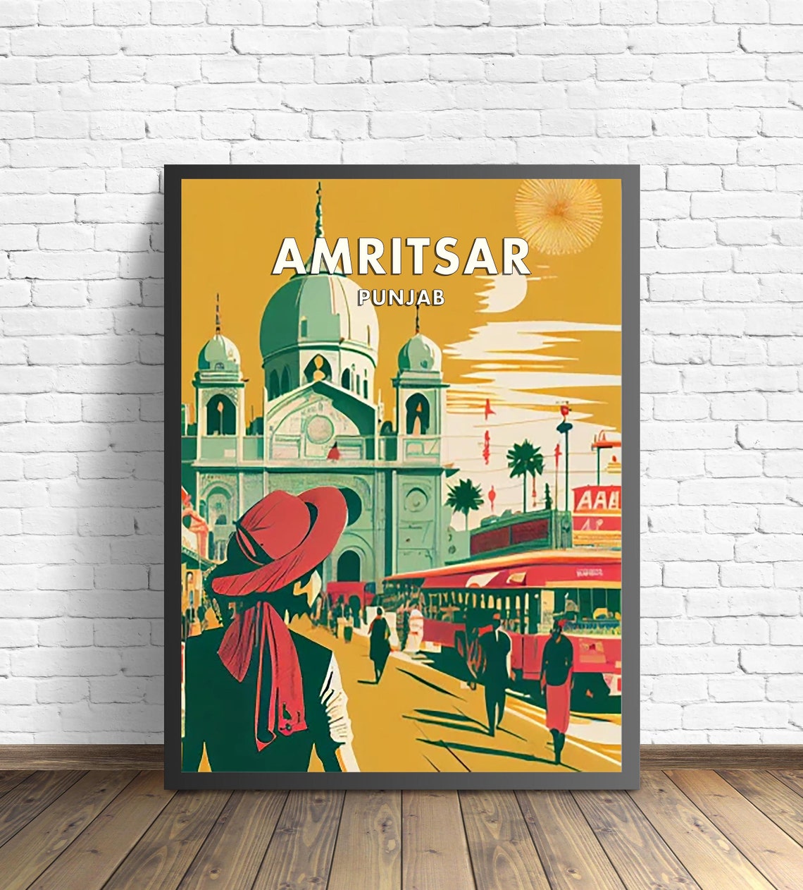 Amritsar Punjab India Domed Temple Busy Street Scene Art Poster