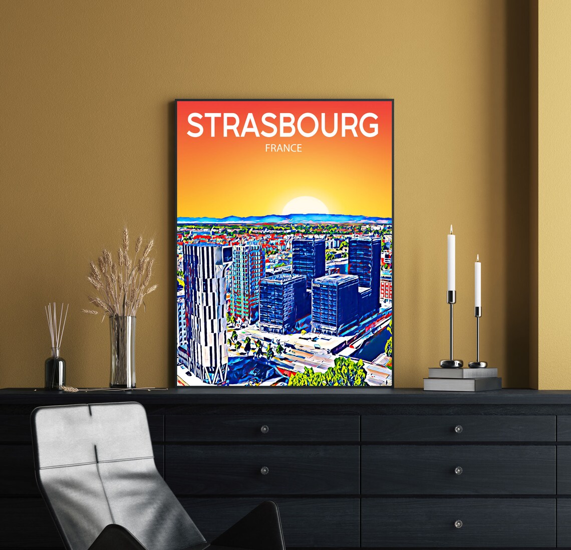 Strasbourg France Sunset Skyline Modern Office Towers Art Poster - Image 2