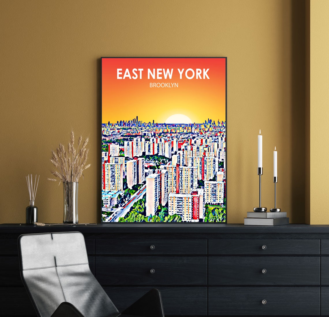 East Orange New Jersey Sunset Landscape Poster Print East Orange City Wall Art United States Colorful Skyline Sketch Photo - Image 2
