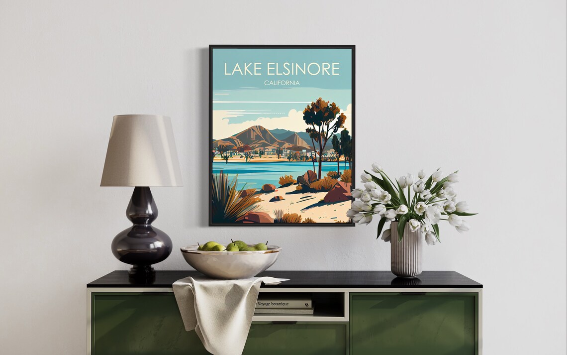 Lake Elsinore California Lakeside Mountain Retro Travel Poster - Image 3