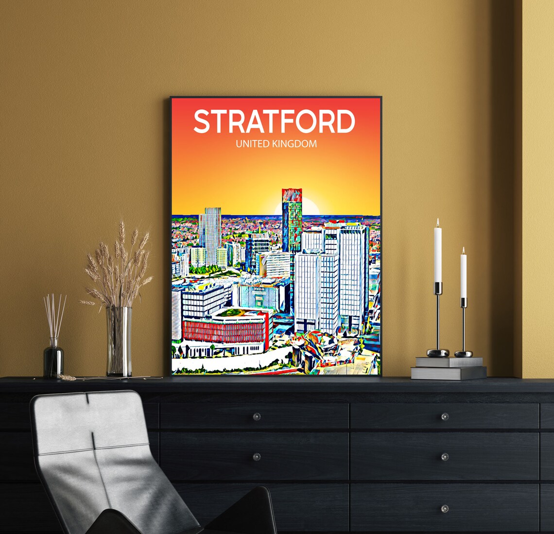 Stratford United Kingdom Sunset Skyline Towers City Art Poster - Image 2