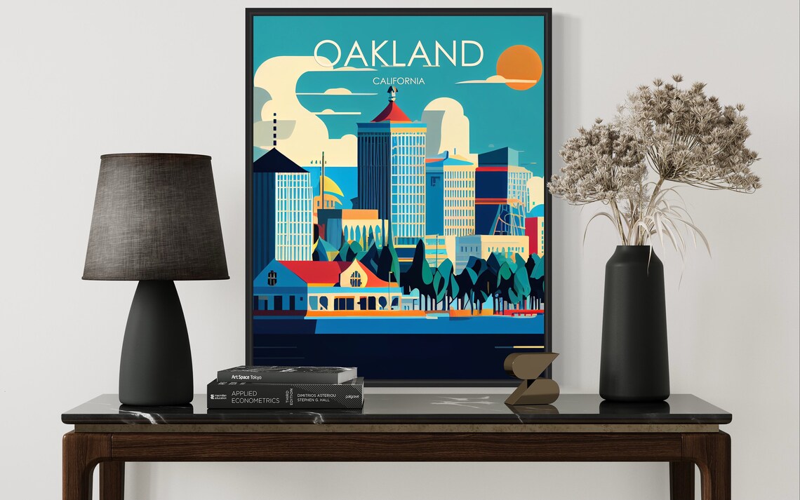 Oakland California Retro Skyline Poster with Sunset City Towers - Image 3